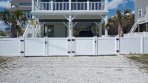 White Vinyl Privacy Fence with Double Gate