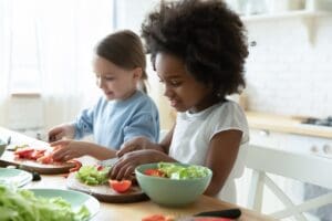 African,And,Caucasian,Little,Girls,Best,Friends,Cooking,Together,In