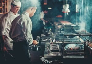 Food,Concept.,Chef,In,White,Uniform,Monitors,The,Degree,Of