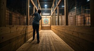 Adult,Male,Throwing,An,Axe,Down,A,12,Foot,Long
