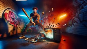 Man,In,A,Rage,Room,,Holding,A,Bat,,Wearing,A
